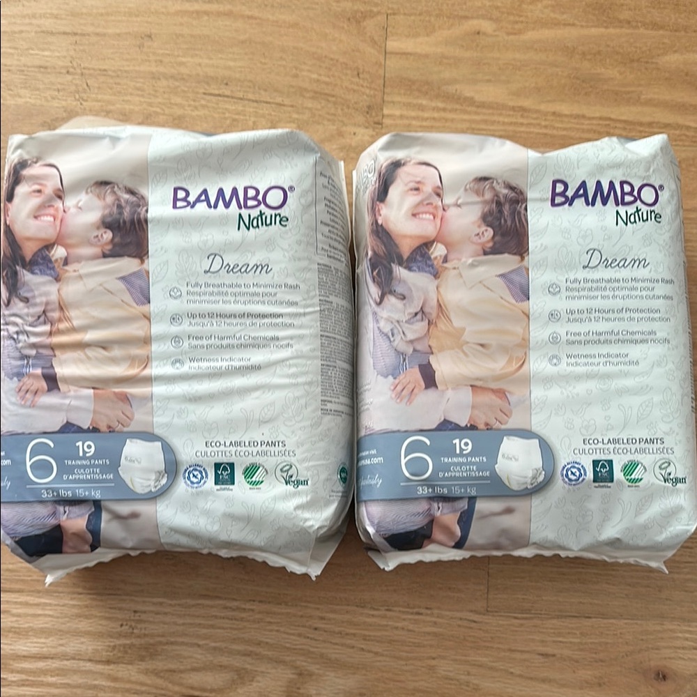 New! BAMBO Nature Training Pants sz 6 chlorine free eco diapers 33+ lbs (15+ kg)